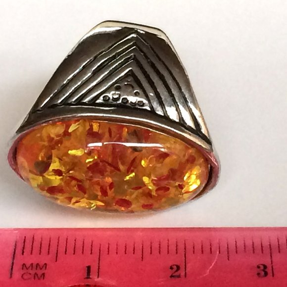 Silver Honey Amber Cocktail Ring Size 7 8 10 Yellow Orange Simulated Oval Cut - Picture 9 of 10